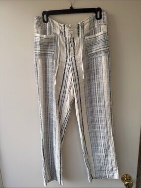Sundance White and Navy Striped Straight-Leg Pants